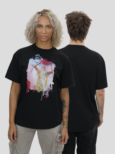 T-Shirt Oversize Unisex Wasser Print in Schwarz