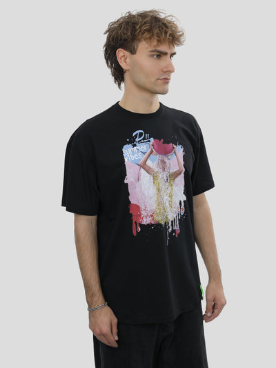 T-Shirt Oversize Unisex Wasser Print in Schwarz