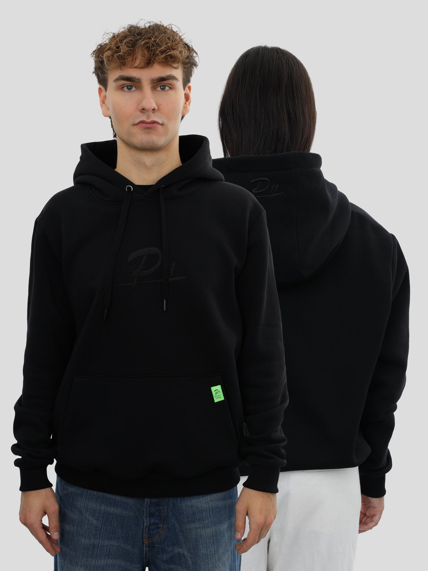 Regular Hoodie Unisex mit großem Stick in Schwarz