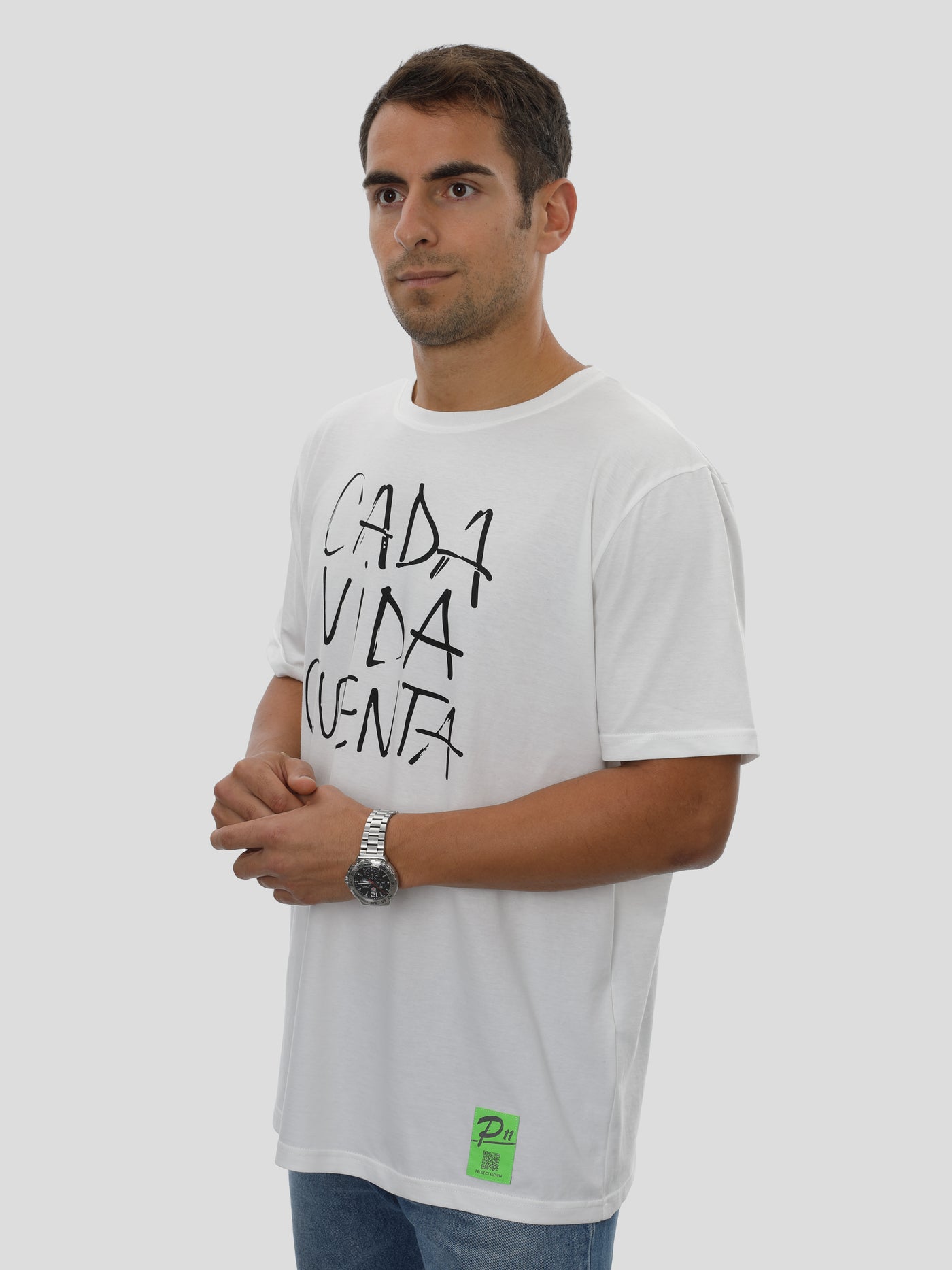 T-Shirt Regular Männer mit Print in Off-White