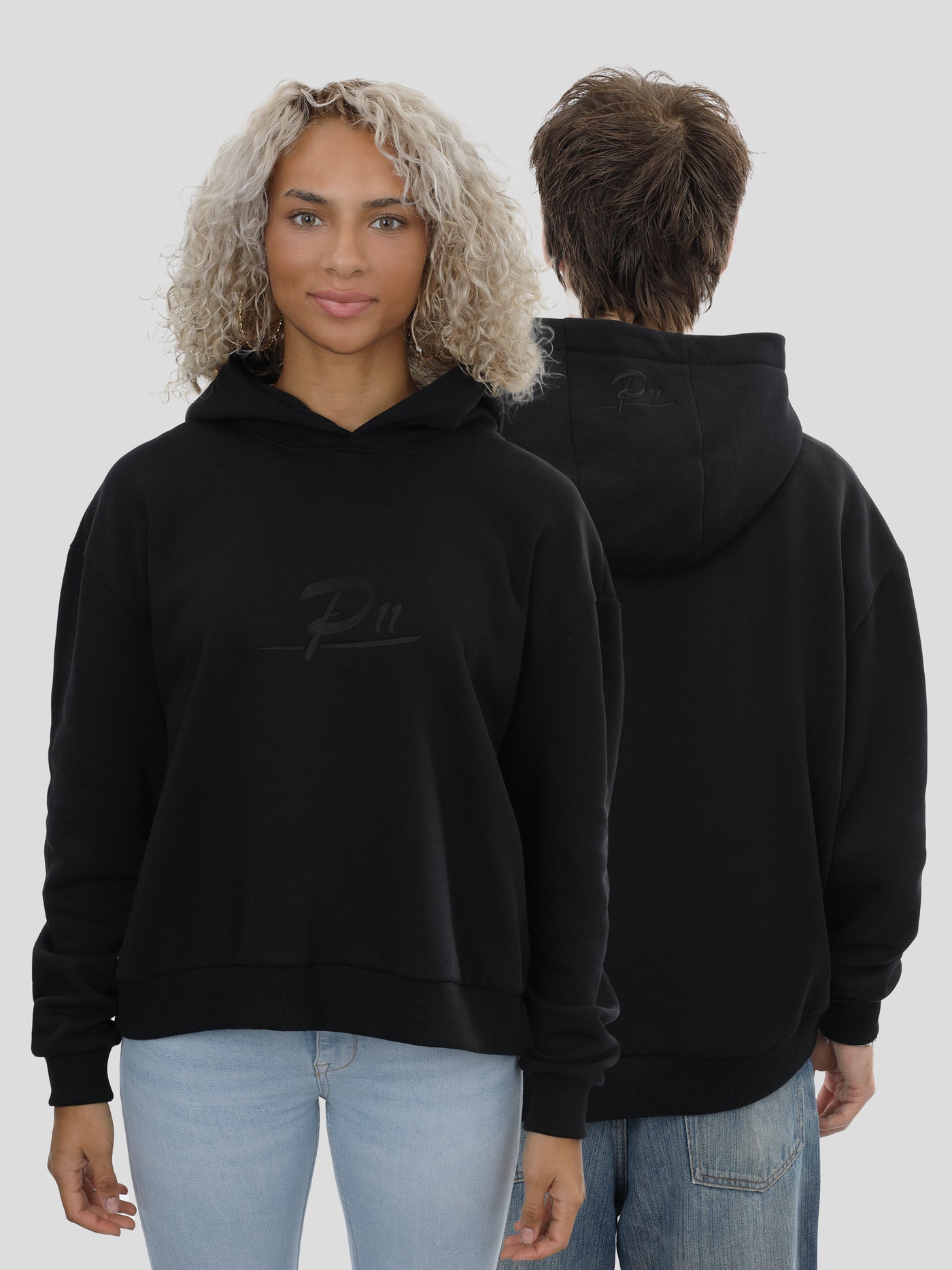 Boxy Hoodie Unisex mit Stickerei in Schwarz