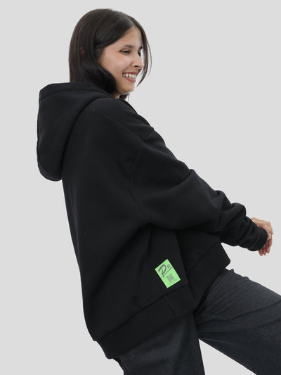 Boxy Hoodie Unisex mit Stickerei in Schwarz